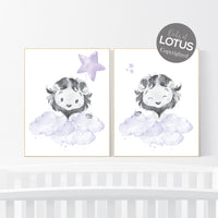 Lion nursery wall art, purple nursery, girl nursery decor, animal prints, nursery decor girl, lilac nursery, lavender nursery, lion prints