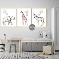 Safari nursery decor, gender neutral nursery, gray nursery decor, safari animals, nursery decor woodland, balloon nursery, animal prints