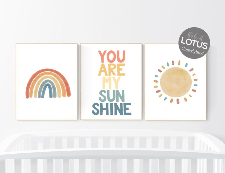 Nursery decor rainbow, neutral Rainbow Wall Art, rainbow Print Set, Cloud Rainbow Sun, Rainbow Wall Art, gender neutral, Watercolor Rainbow