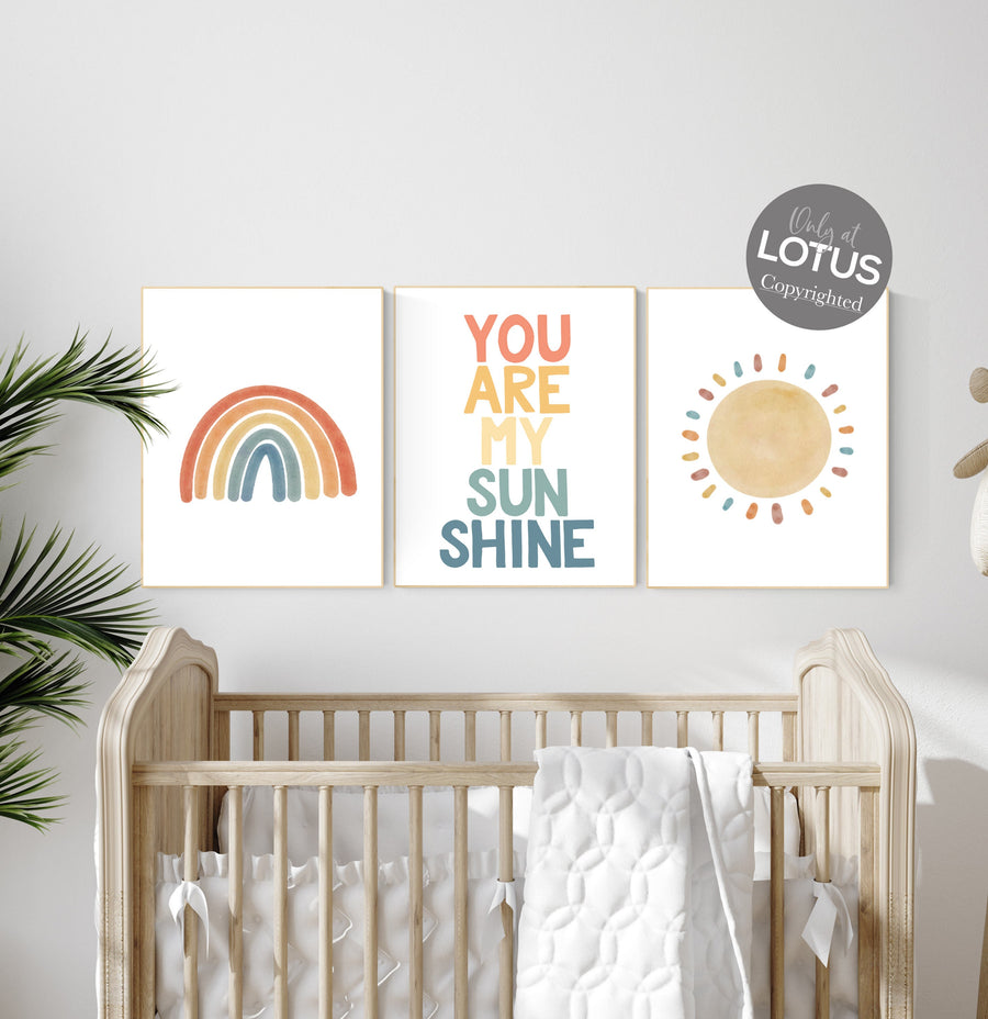 Nursery decor rainbow, neutral Rainbow Wall Art, rainbow Print Set, Cloud Rainbow Sun, Rainbow Wall Art, gender neutral, Watercolor Rainbow