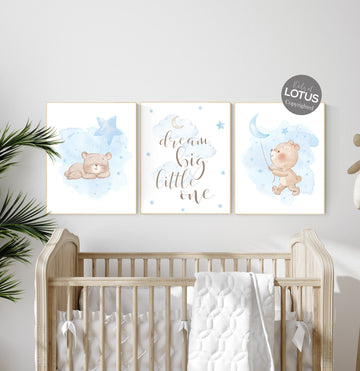 Nursery decor bear, nursery decor boy, bear nursery print, teddy bear decor, nursery wall art animals, boy nursery wall decor, blue nursery