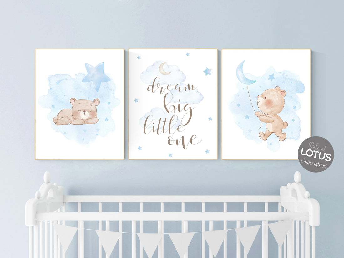 Nursery decor bear, nursery decor boy, bear nursery print, teddy bear decor, nursery wall art animals, boy nursery wall decor, blue nursery