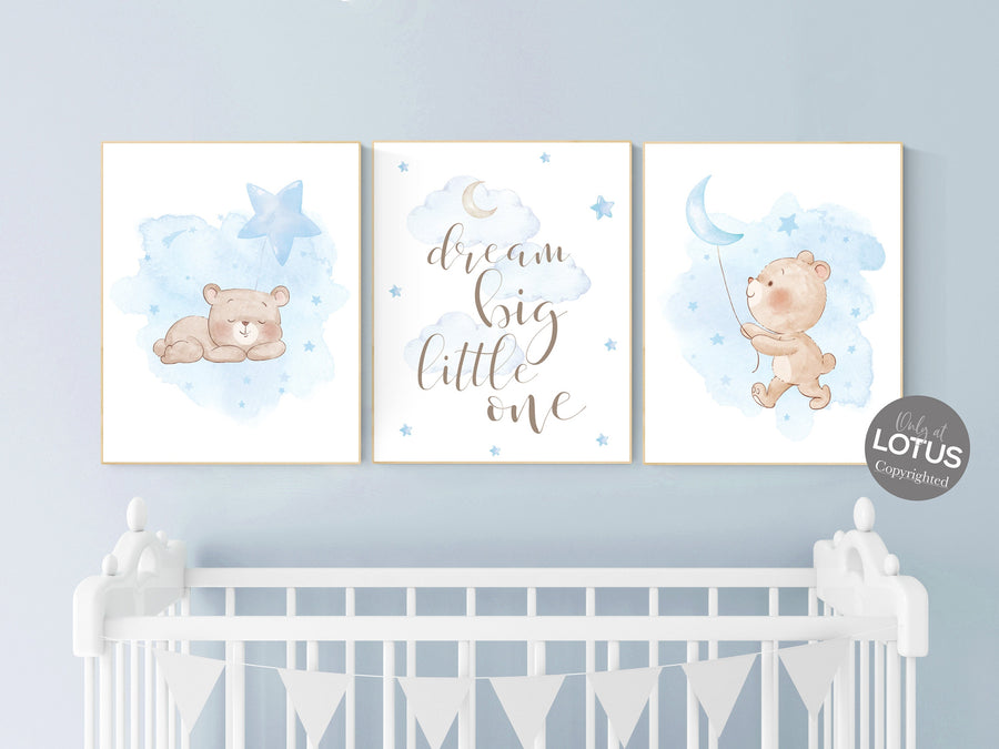 Nursery decor bear, nursery decor boy, bear nursery print, teddy bear decor, nursery wall art animals, boy nursery wall decor, blue nursery