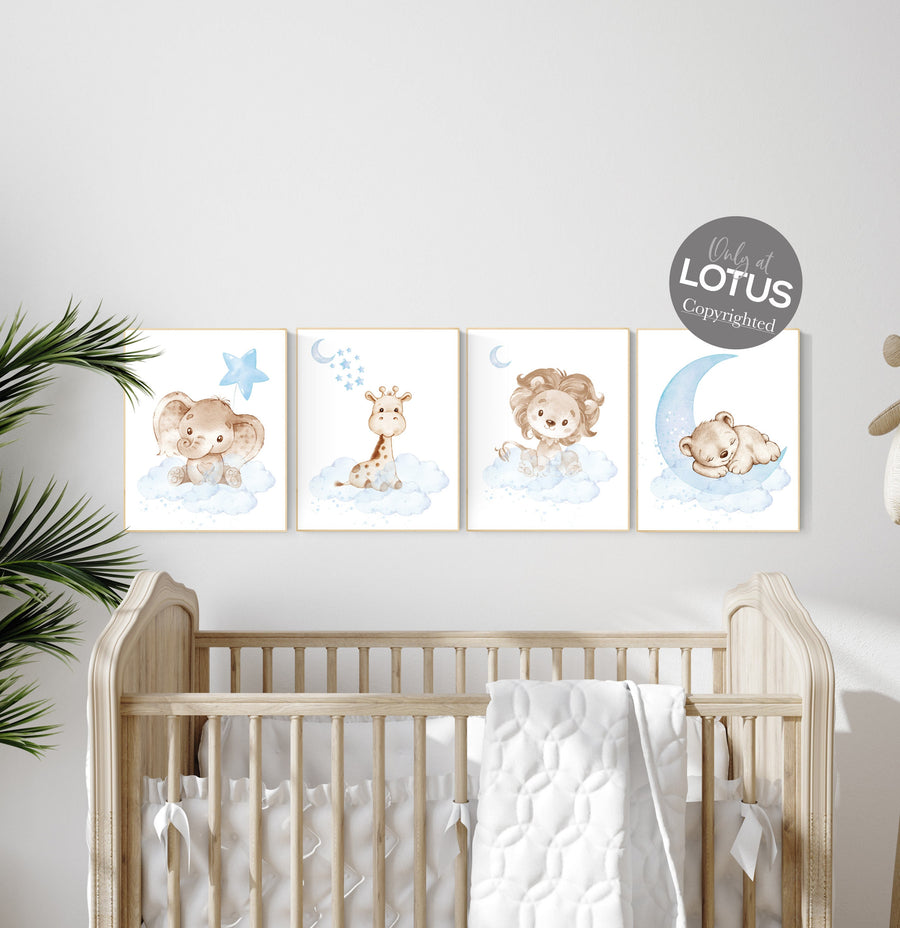 Nursery decor boy elephant, animal nursery, baby blue, bear nursery, giraffe baby room wall art, baby bear, lion nursery, animal prints