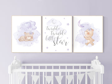 Purple nursery, Bear nursery, Nursery decor girl purple, lavender nursery, lilac nursery, teddy bear, girls room decor, girl nursery decor