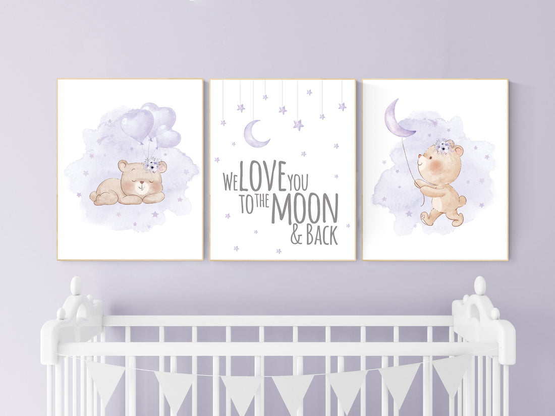 Bear nursery, lilac nursery,  girl nursery decor, Nursery decor girl purple, purple nursery, lavender nursery, teddy bear, girls room decor