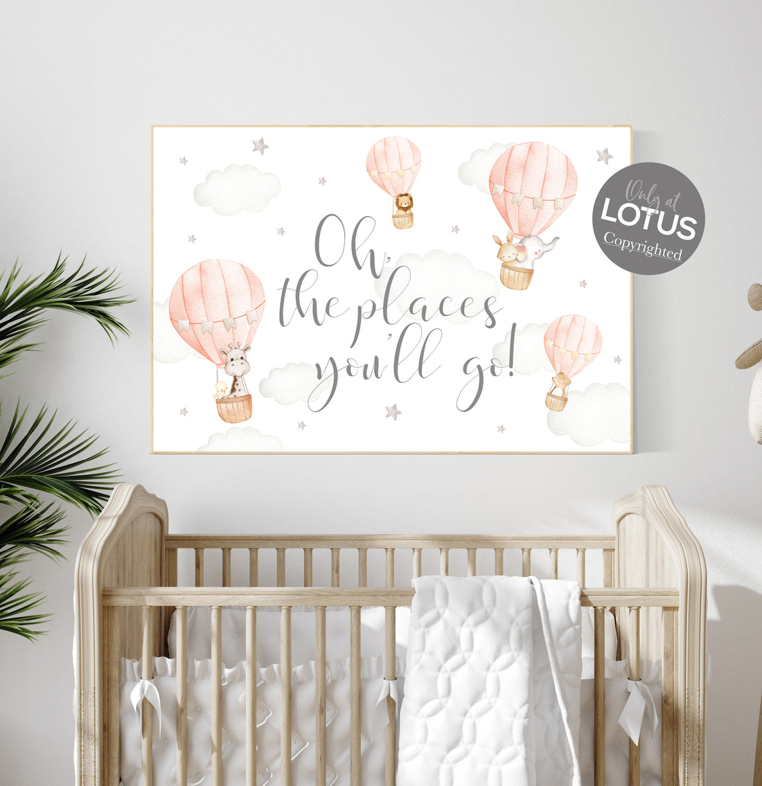 Hot air balloon nursery, coral nursery decor, animal nursery, travel theme nursery, Oh the places you&