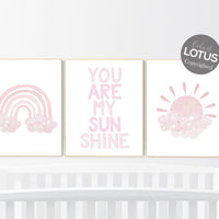 Nursery prints rainbow, girl nursery, sunshine nursery, you are my sunshine, nursery wall art, girl nursery decor, pink nursery decor