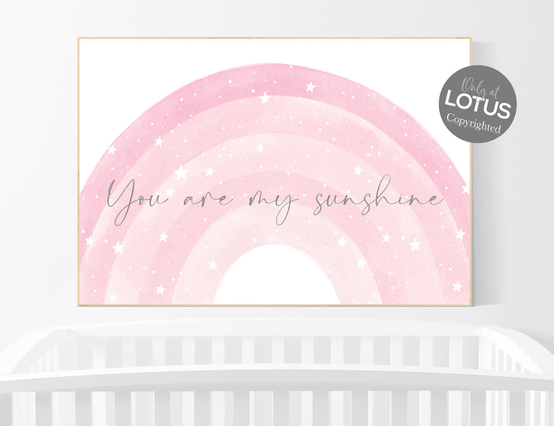 Nursery decor rainbow, pink nursery, you are my sunshine, rainbow Print, Rainbow Wall Art, pink nursery, rainbow nursery, nursery wall decor