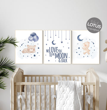 Nursery decor bear, nursery decor boy, bear nursery print, navy blue, teddy bear decor, nursery wall art animals, boy nursery wall art, navy