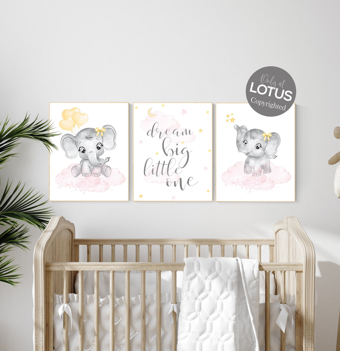 Nursery decor girl, pink and yellow, Elephant nursery, nursery wall art elephant, girl nursery decor, girl nursery, pink yellow
