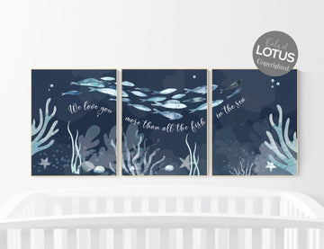 Under the sea wall art, Ocean nursery decor, Nautical nursery print set, under the sea nursery, gender neutral nursery, ocean, nautical