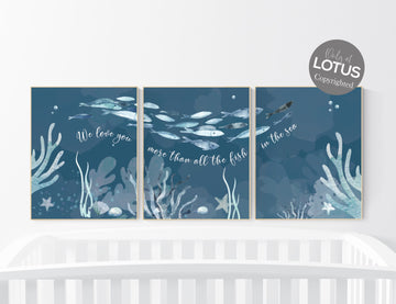 Under the sea wall art, Ocean nursery decor, Nautical nursery print set, under the sea nursery, gender neutral nursery, ocean, nautical