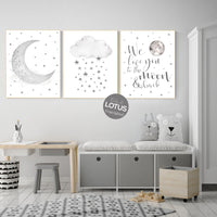 Nursery wall art grey, gray nursery, nursery decor neutral, baby room decor gender neutral, moon and stars, grey nursery decor baby room art