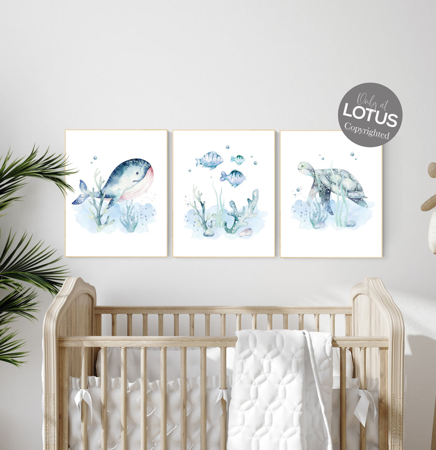 Ocean nursery decor, Nautical nursery print set, under the sea nursery, gender neutral nursery, ocean, nautical, Under the sea wall art