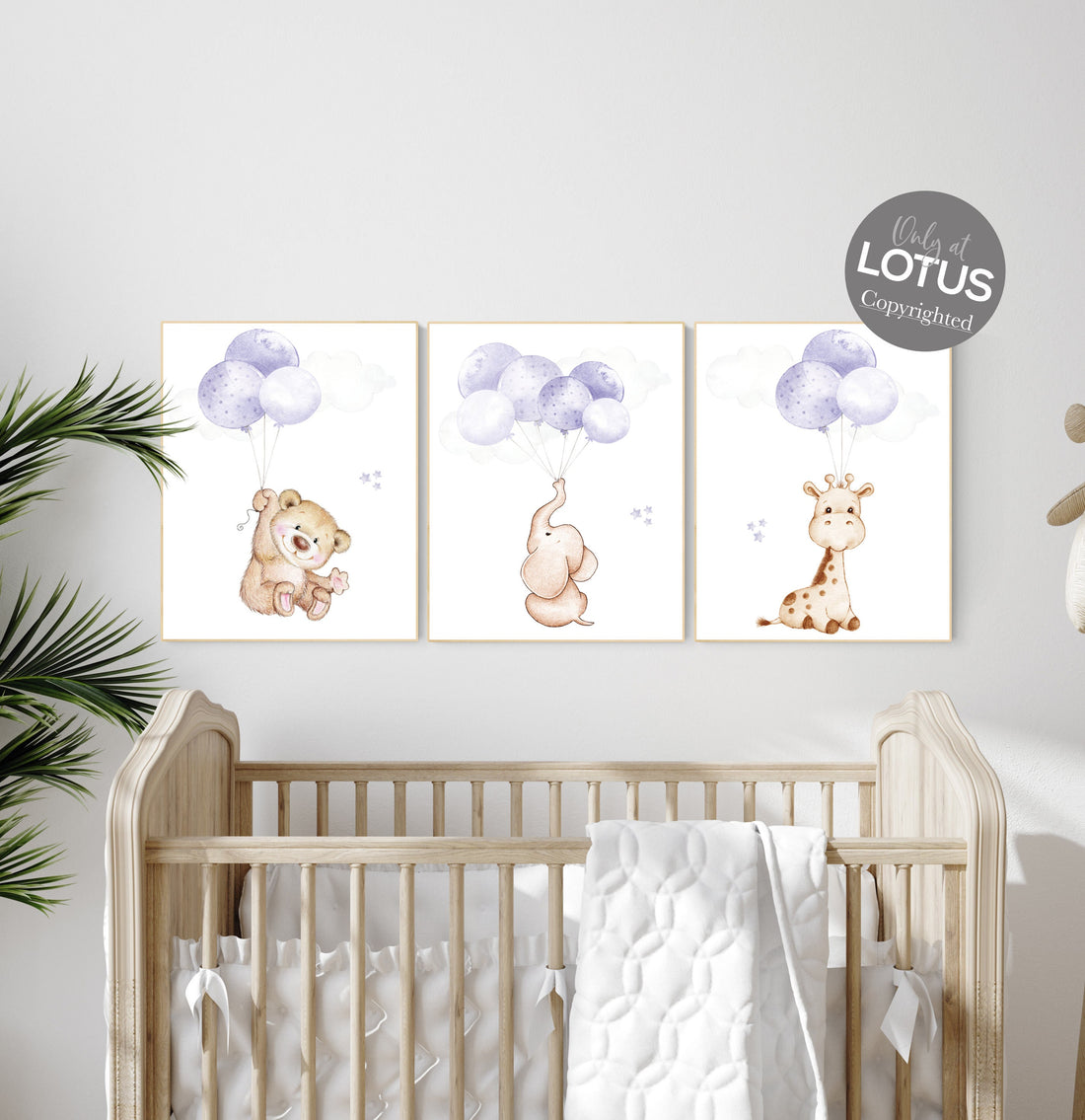 Nursery decor girl purple, purple nursery, animal prints, , lavender nursery, lilac nursery, elephant nursery, balloon nursery, bear nursery