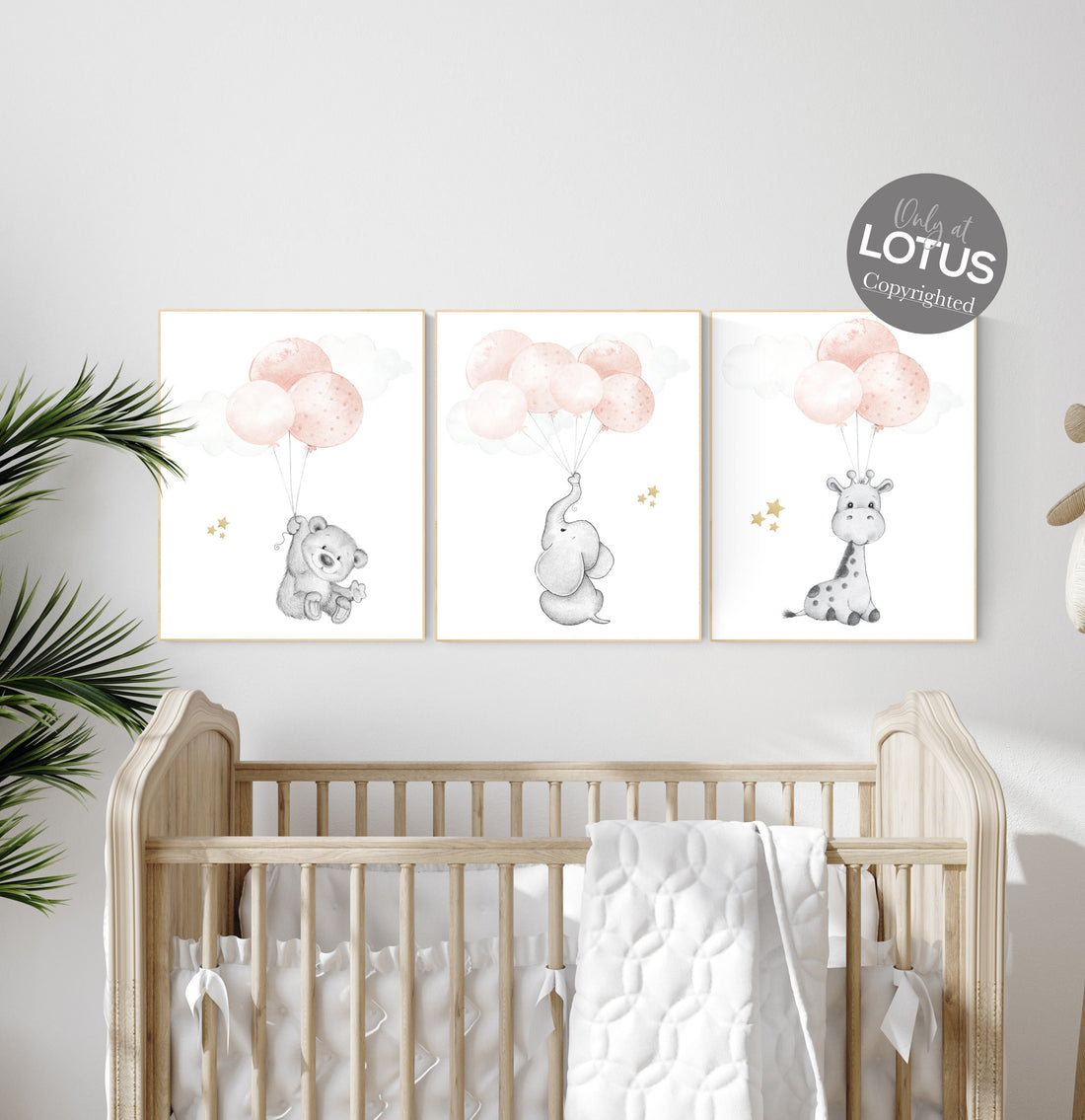 Girl nursery decor, Blush gold nursery, animal prints, elephant nursery, bear nursery, giraffe nursery, balloon nursery, blush gold