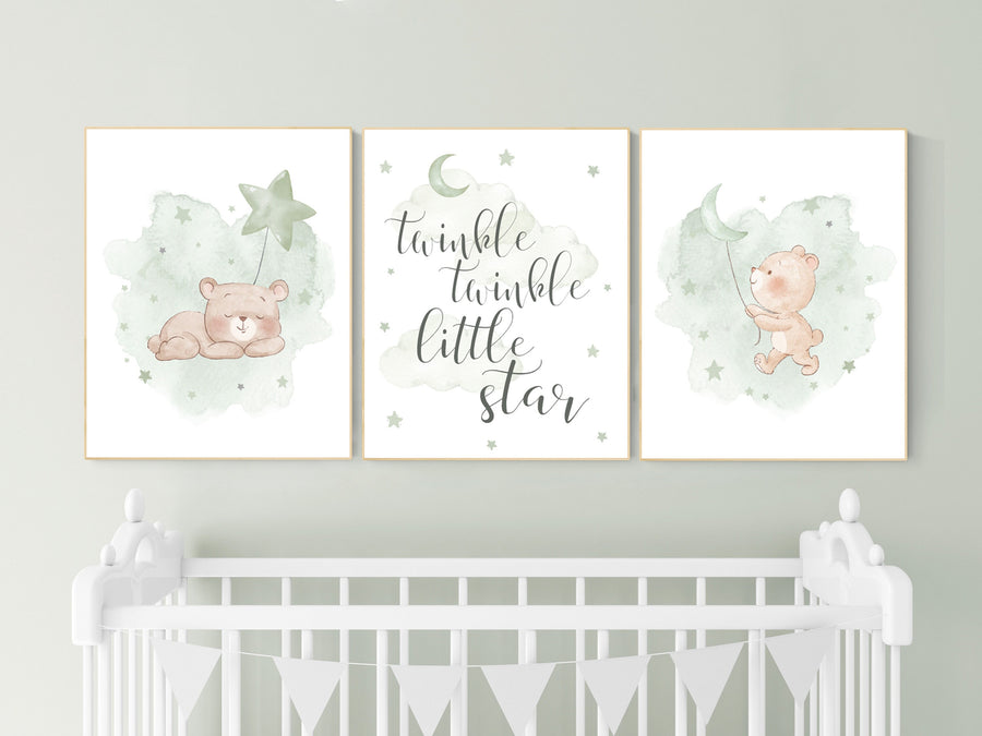 Nursery decor gender neutral, sage green nursery, bear nursery, green nursery, gender neutral nursery, sage green, baby room decor, bear