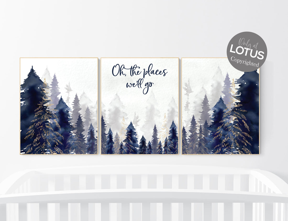 Woodland Nursery Decor, Baby Boy Nursery, Mountain Nursery, Adventure Awaits Print, Nursery decor boy, woodland nursery, navy gold