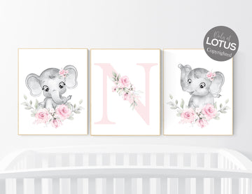 Nursery decor girl elephant, nursery decor girl flower, nursery decor girl floral, Boho baby room, pink nursery decor, flower baby room