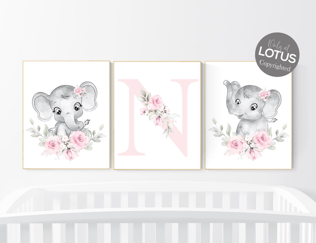 Elephant Nursery Print: Pink Floral Boho Baby Room Decor