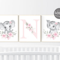 Elephant Nursery Print: Pink Floral Boho Baby Room Decor