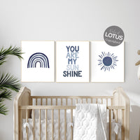 You are my sunshine, navy nursery wall art, rainbow nursery, nursery wall art boy, navy Blue, moon, stars, navy nursery, boy nursery decor