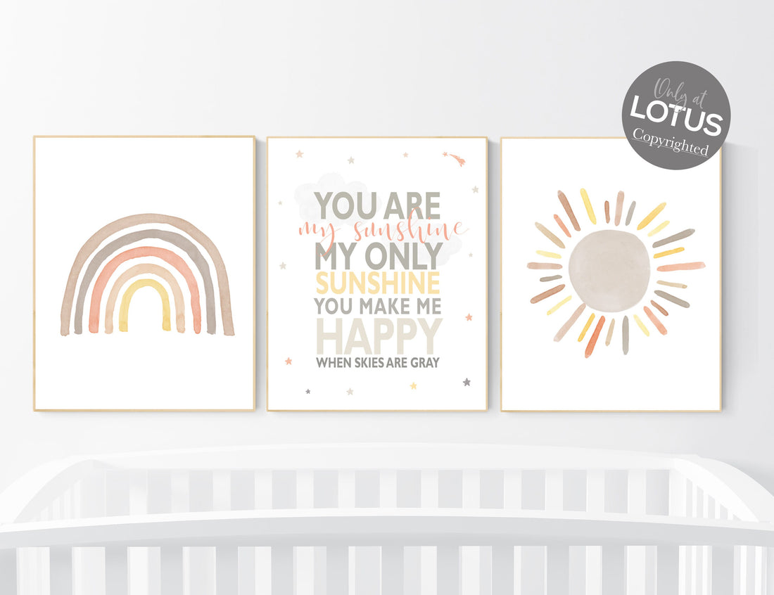 Neutral rainbow wall art, You Are My Sunshine Print, Neutral Nursery Decor, Rainbow Nursery Decor, Kids Room Decor, gender neutral