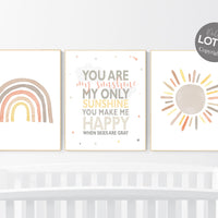 Neutral rainbow wall art, You Are My Sunshine Print, Neutral Nursery Decor, Rainbow Nursery Decor, Kids Room Decor, gender neutral