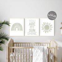 Nursery prints rainbow, gender neutral, sage green nursery wall decor, rainbow, sun, you are my sunshine, nursery decor neutral, green