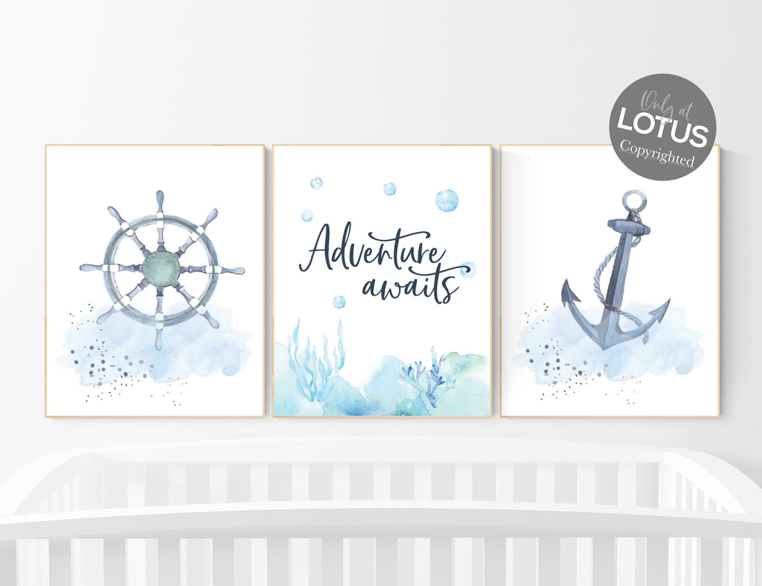 Nursery decor boy ocean, nursery decor boy nautical, sea theme nursery decor, nautical wall decor nursery set, boys room wall art