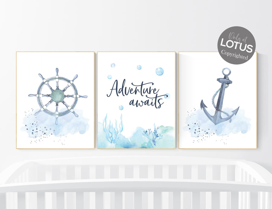 Nursery decor boy ocean, nursery decor boy nautical, sea theme nursery decor, nautical wall decor nursery set, boys room wall art
