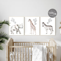 Safari nursery decor, gender neutral nursery, gray nursery decor, safari animals, nursery decor woodland, balloon nursery, animal prints