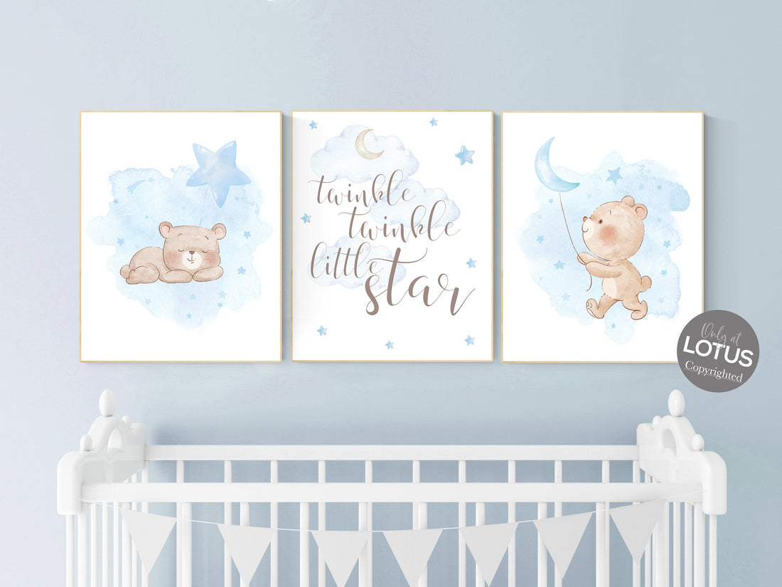 Nursery decor bear, nursery decor boy, bear nursery print, teddy bear decor, boy nursery wall decor, twinkle twinkle little star
