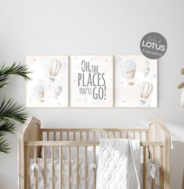 Nursery decor neutral, hot air balloon, gender neutral, grey nursery, baby room decor, beige nursery, neutral colors, travel themed nursery