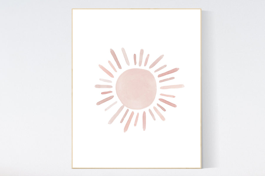 Nursery prints sunshine, Nursery decor girl, nursery wall art, blush pink, sun print, girl nursery decor, sunshine, girls room decor