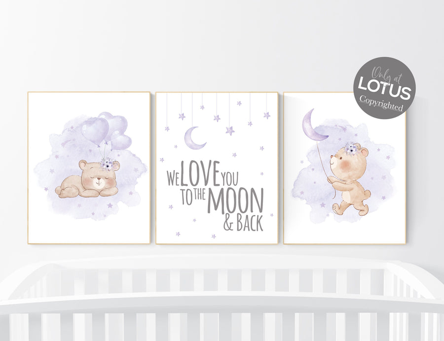 Bear nursery, lilac nursery,  girl nursery decor, Nursery decor girl purple, purple nursery, lavender nursery, teddy bear, girls room decor