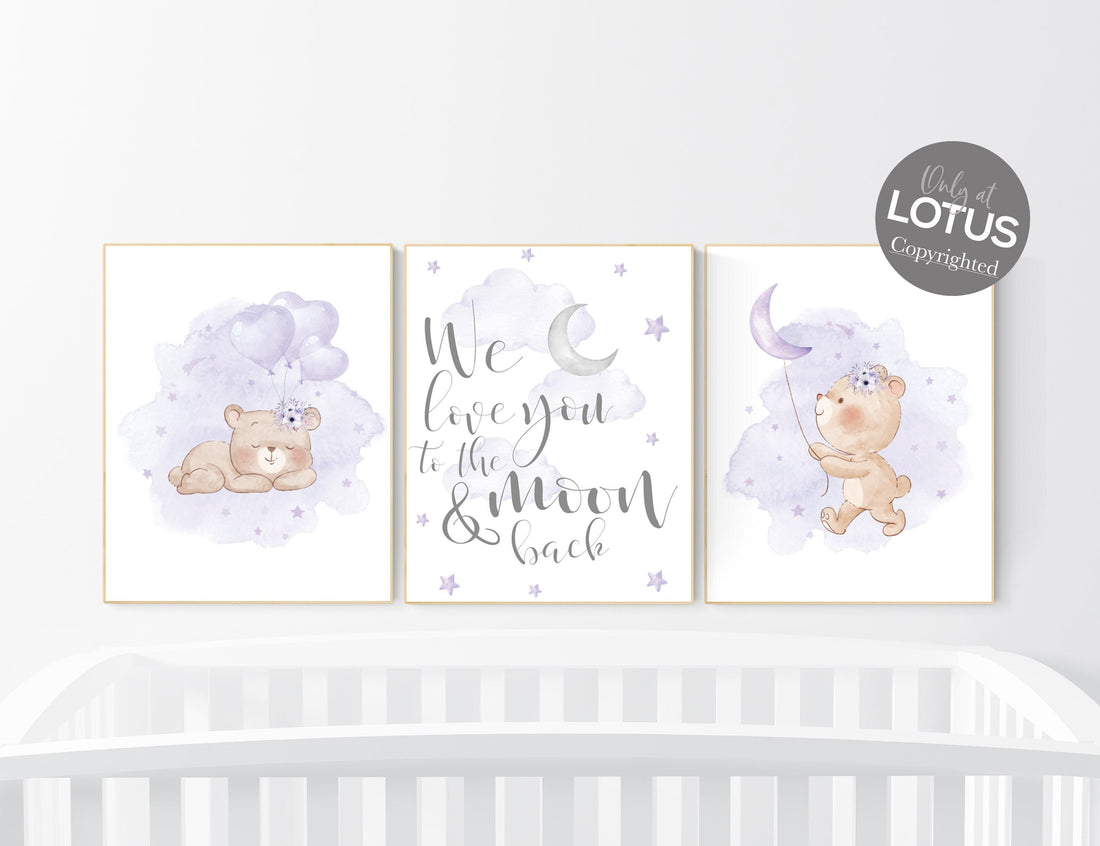 lilac nursery, girl nursery decor, Nursery decor girl purple, Bear nursery, purple nursery, lavender nursery, teddy bear, girls room decor