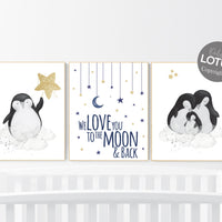Penguin nursery decor, penguin nursery, gold nursery art, baby room wall art, boy nursery decor, nursery wall art penguin, neutral nursery