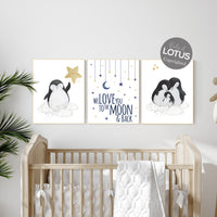 Penguin nursery decor, penguin nursery, gold nursery art, baby room wall art, boy nursery decor, nursery wall art penguin, neutral nursery