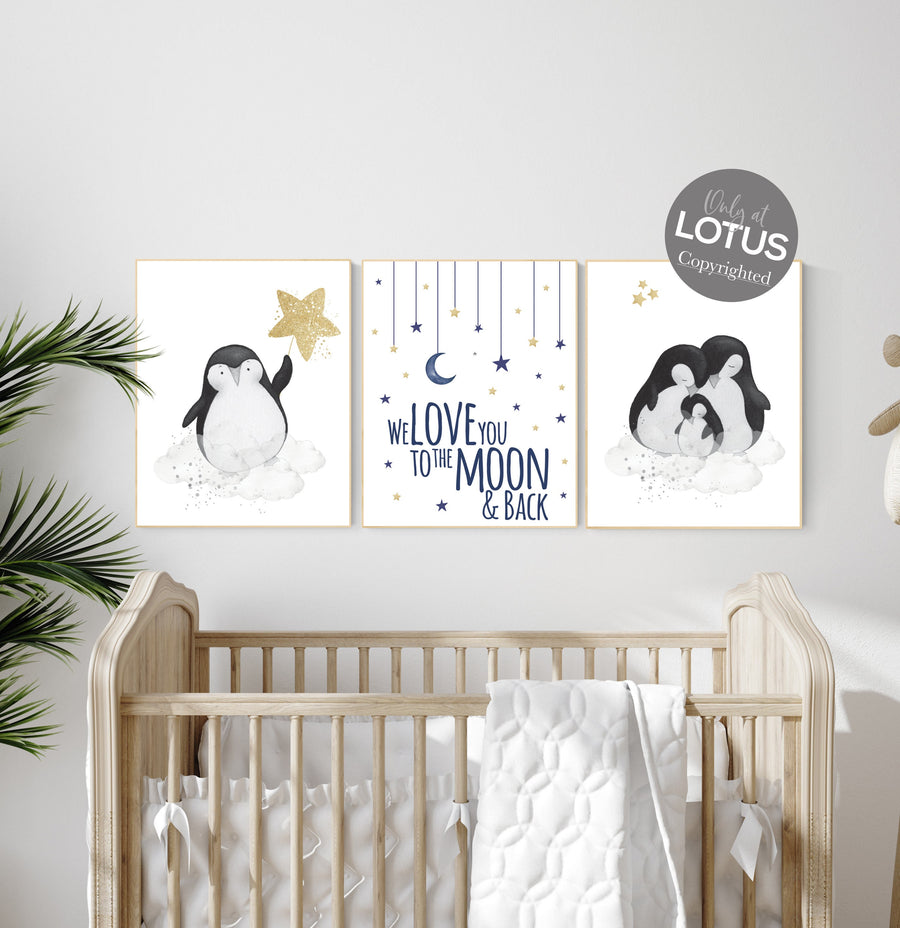 Penguin nursery decor, penguin nursery, gold nursery art, baby room wall art, boy nursery decor, nursery wall art penguin, neutral nursery