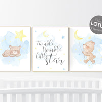 Nursery decor bear, gender neutral nursery,  blue and yellow, bear nursery print, nursery wall decor, twinkle twinkle little star