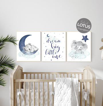 Nursery decor elephant nursery, animal nursery prints, navy nursery, navy teal nursery, baby room wall art, woodland animal prints