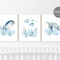 Ocean nursery decor, Nautical nursery print set, under the sea nursery, gender neutral nursery, ocean, nautical, Under the sea wall art