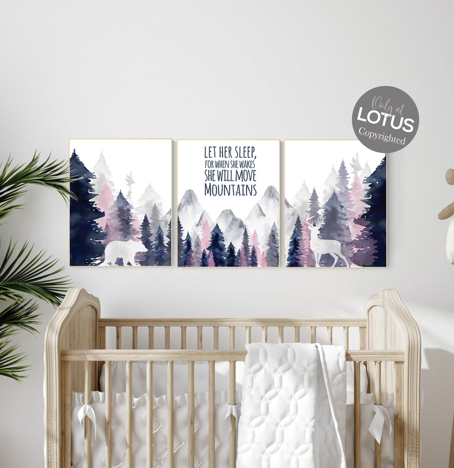 Nursery decor woodland, mountain wall art, tree nursery decor, adventure theme nursery, forest, navy, blush woodland animals, forest