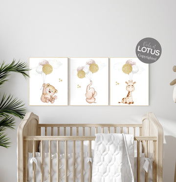 Nursery wall art neutral, gold nursery, animal prints, nursery decor neutral, baby room decor gender neutral, beige gold, baby room art