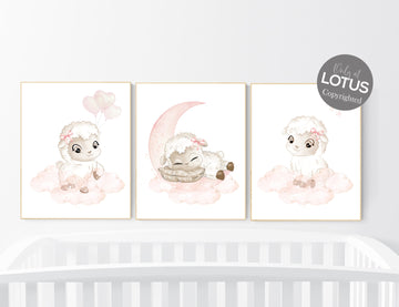 Nursery decor lambs, sheep nursery, girl nursery, blush nursery, girls room decor, sheep print for nursery, nursery wall art, lamb nursery