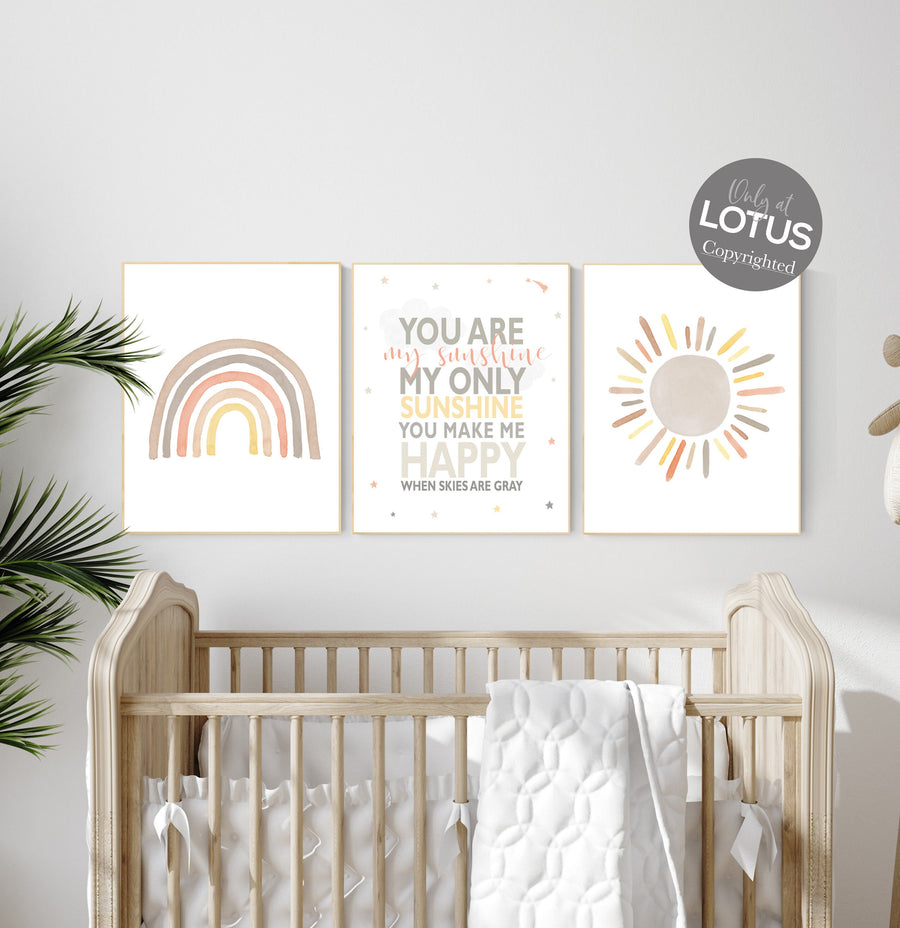 Neutral rainbow wall art, You Are My Sunshine Print, Neutral Nursery Decor, Rainbow Nursery Decor, Kids Room Decor, gender neutral