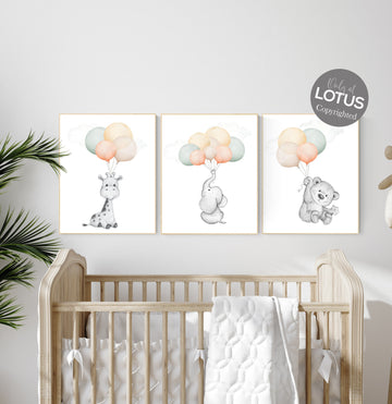 Nursery wall art animals,neutral colors, gender neutral nursery, sage green, green and yellow, baby room decor, animal prints, baby room