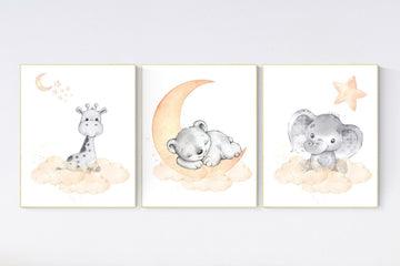 Nursery decor bear, orange nursery, peach nursery, giraffe, elephant nursery print, nursery wall art animals, animal nursery